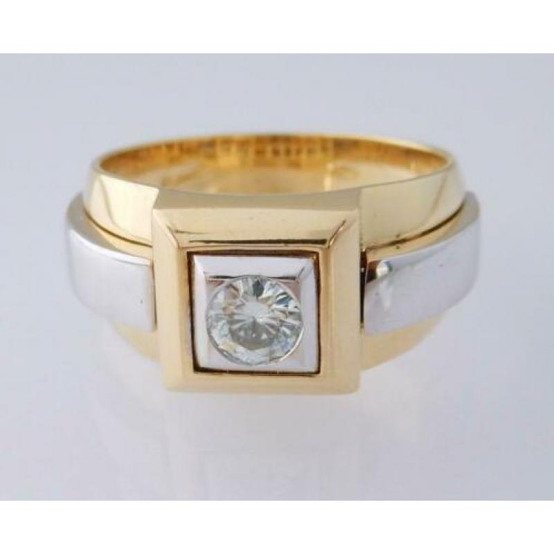 18 karaat Gouden Bicolor Herenring 0.50 crt Briljantgeslepen