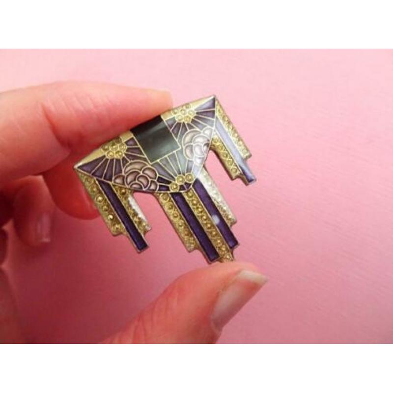 jwg Vintage 70s 80s Pierre Bex ART DECO stl emaille broche