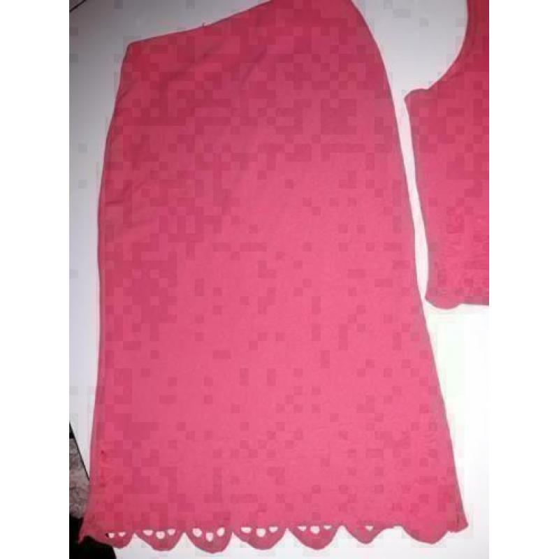 Roze set top & 3 kwart lange rok stretch size L Bieden