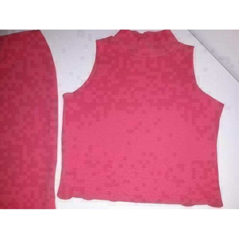 Roze set top & 3 kwart lange rok stretch size L Bieden