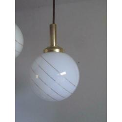 Vintage hanglamp 3 bollen met gouden bies