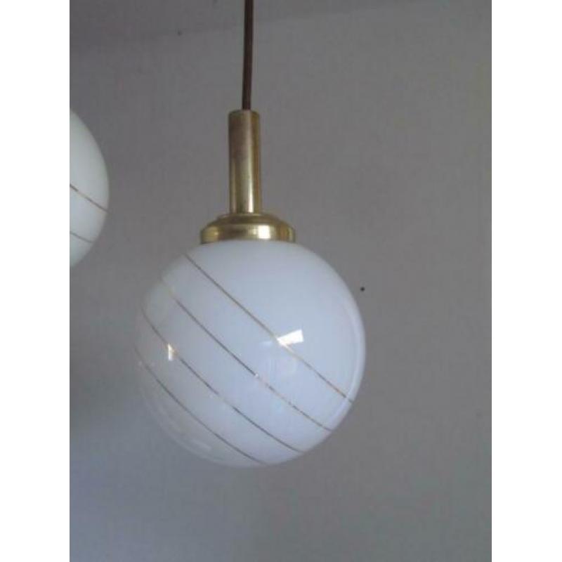 Vintage hanglamp 3 bollen met gouden bies