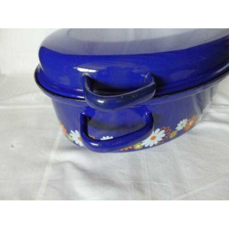 Retro emaille Kobalt blauw bloemen Wildpan Braadpan Pan