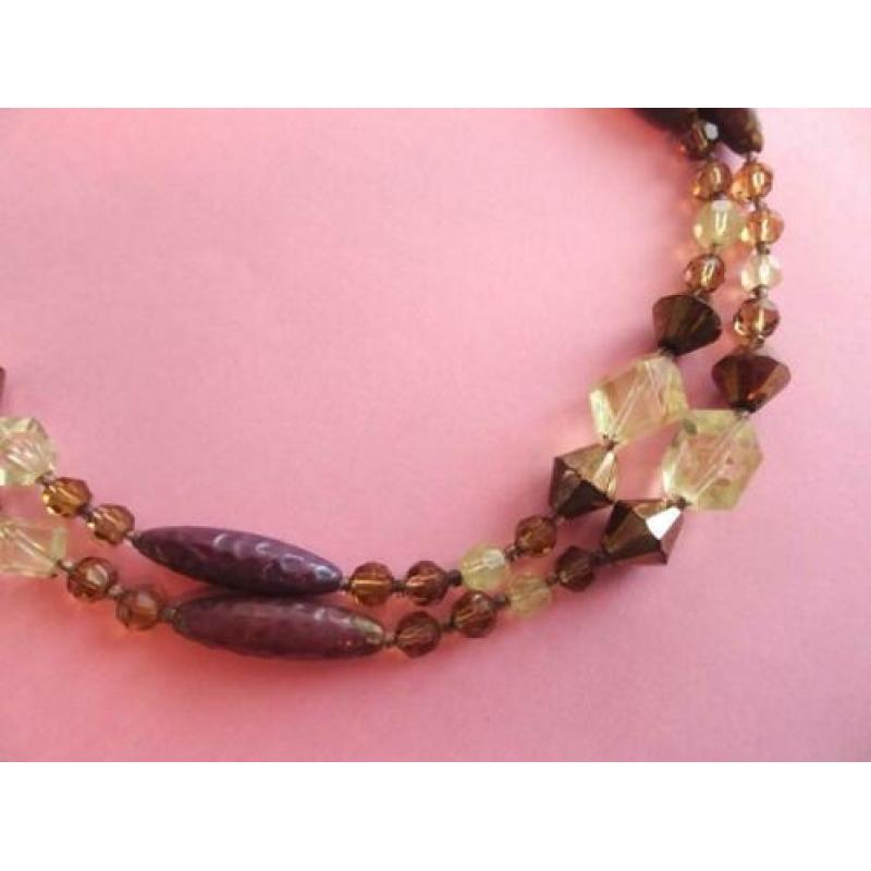 jwg Vintage 30s 40s collier kralen ketting paars geel