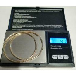 14k Gouden Oorbellen diameter 6cm, dikte 1,6 mm (gebruikt)