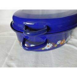 Retro emaille Kobalt blauw bloemen Wildpan Braadpan Pan