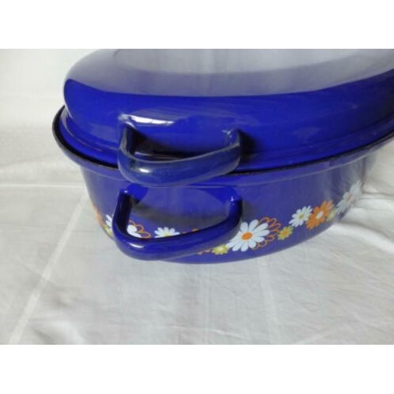 Retro emaille Kobalt blauw bloemen Wildpan Braadpan Pan