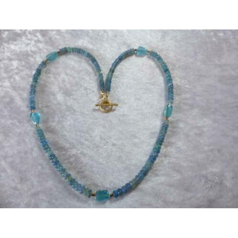 Prachtig Collier met Opaaltjes en Aquamarijn - Verguld Zilve