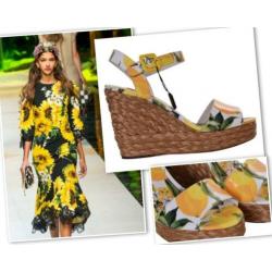 Dolce Gabbana Lemon Céline Sandalen sleehak strawwedge *NEW*