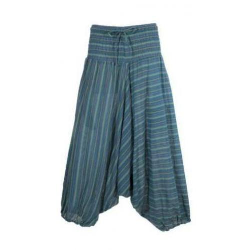 Harembroek nepal gestreept groen blauw elastische band