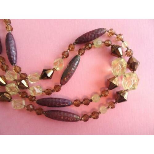 jwg Vintage 30s 40s collier kralen ketting paars geel