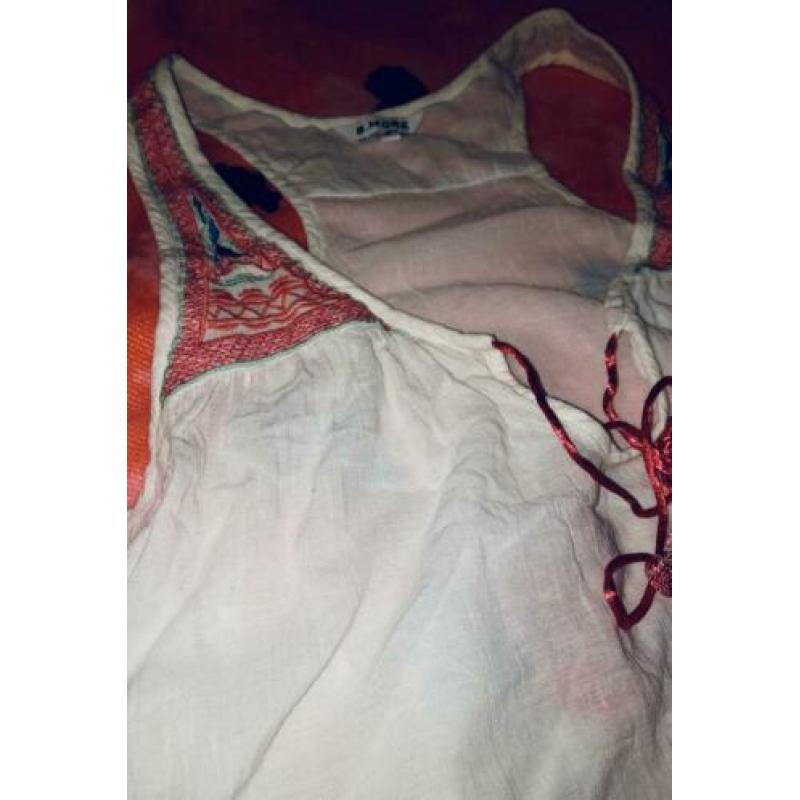 Hippie blouse. Maat M. Wit met Roze. ZGAN