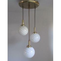 Vintage hanglamp 3 bollen met gouden bies