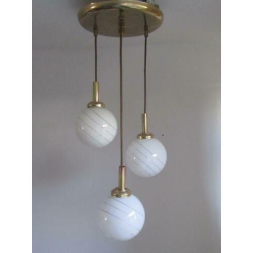 Vintage hanglamp 3 bollen met gouden bies