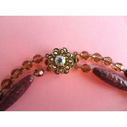 jwg Vintage 30s 40s collier kralen ketting paars geel