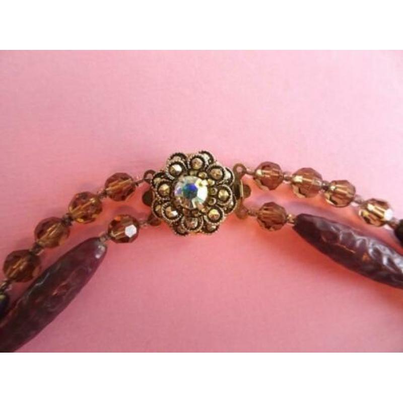 jwg Vintage 30s 40s collier kralen ketting paars geel