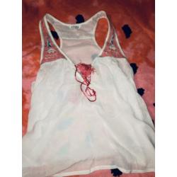 Hippie blouse. Maat M. Wit met Roze. ZGAN