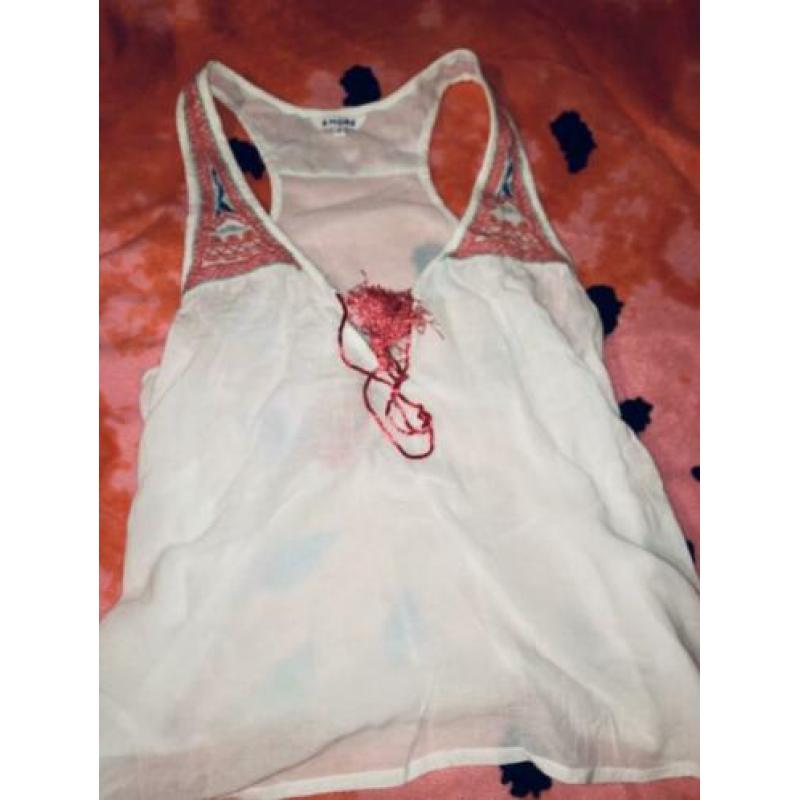 Hippie blouse. Maat M. Wit met Roze. ZGAN
