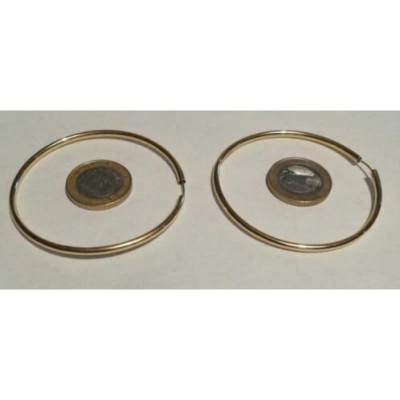 14k Gouden Oorbellen diameter 6cm, dikte 1,6 mm (gebruikt)