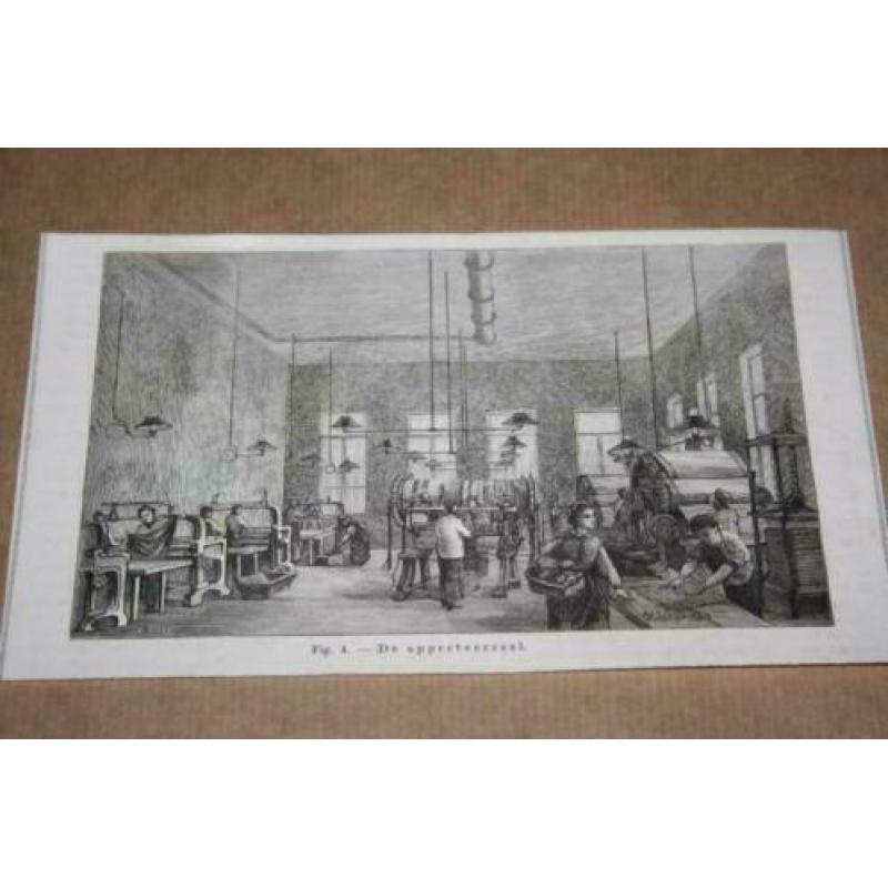 Serie antieke gravures - Textielfabriek - 1883 !!