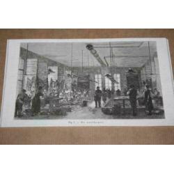 Serie antieke gravures - Textielfabriek - 1883 !!