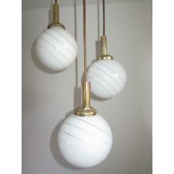 Vintage hanglamp 3 bollen met gouden bies
