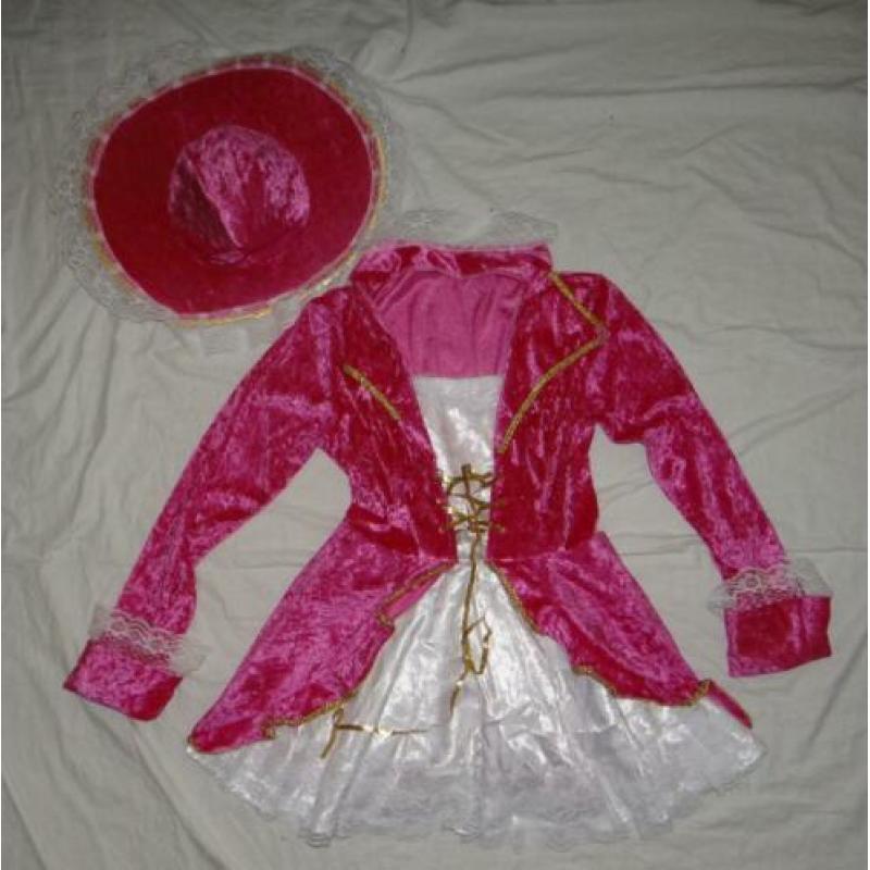 Leuke roze/wit/gouden PIRAAT/ZEEROVER/PIRATES jurk + hoed