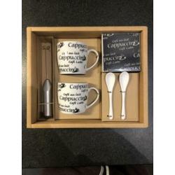 Cappuccinosetje koffie melkopschuimer cadeau geschenkset
