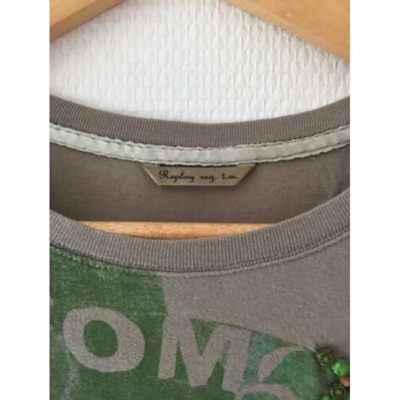 T-Shirt Replay grijs/groen maat s