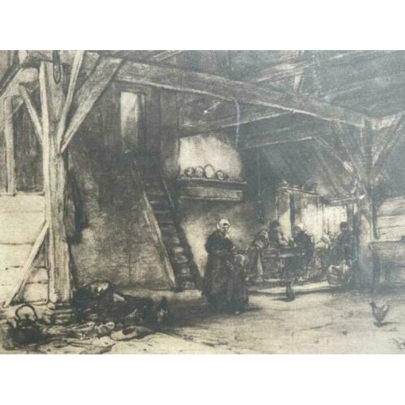Antieke prent 1900 J. Bosboom Boerendeel AFM vel 25x34cm