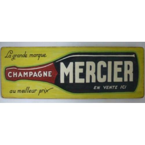 Groot vintage houten reclame bord/Mercier Champagne/drank