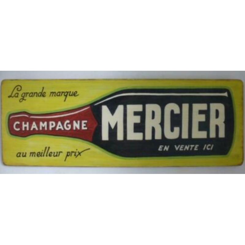Groot vintage houten reclame bord/Mercier Champagne/drank