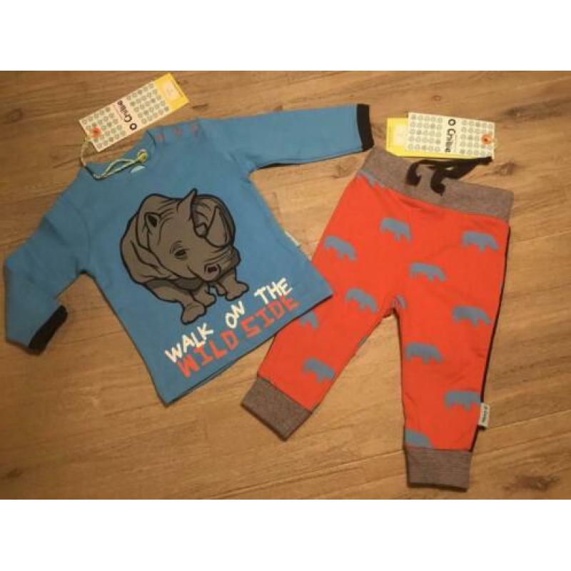NIeuw set O’Chillie rood broekje en longsleeve neushoorn 68