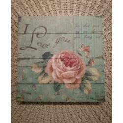 Canvas schilderijtje, vintage look, afmeting 24 cm x 24 cm.