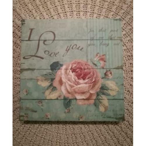 Canvas schilderijtje, vintage look, afmeting 24 cm x 24 cm.