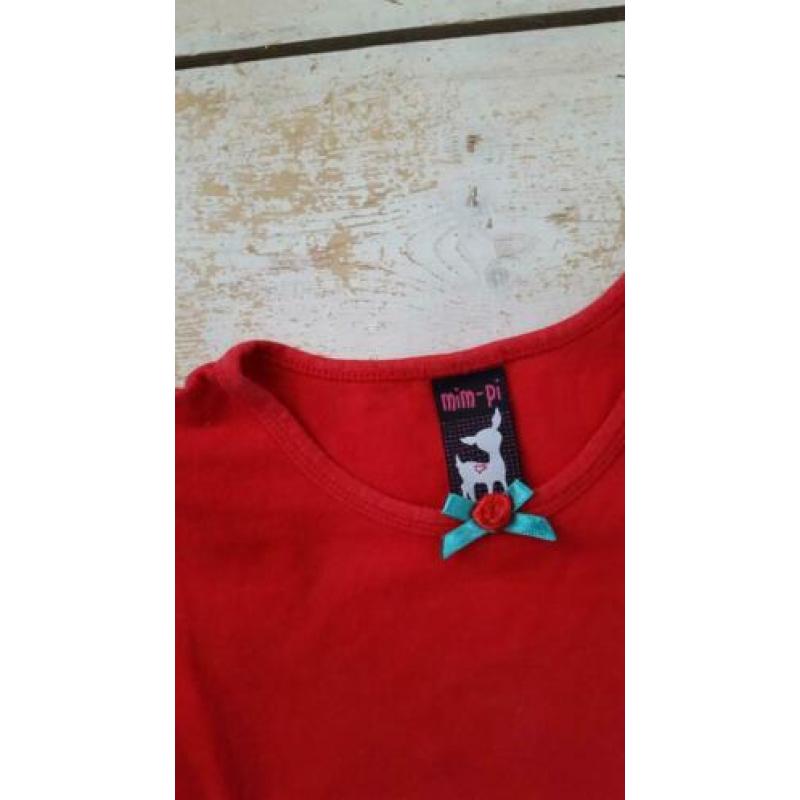 Mim-pi rode longsleeve met roosje 128
