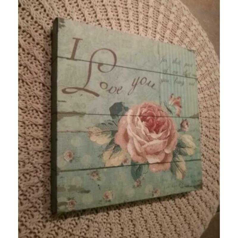 Canvas schilderijtje, vintage look, afmeting 24 cm x 24 cm.