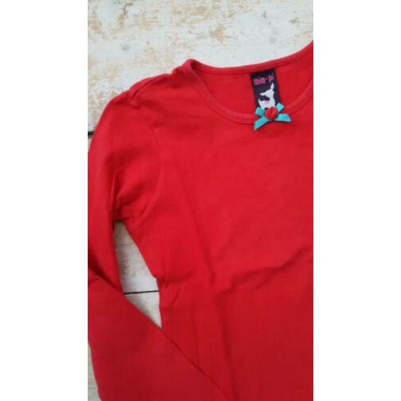 Mim-pi rode longsleeve met roosje 128