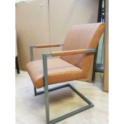 Industriële eetkamerstoelen in cognac leder 8 stuks!!