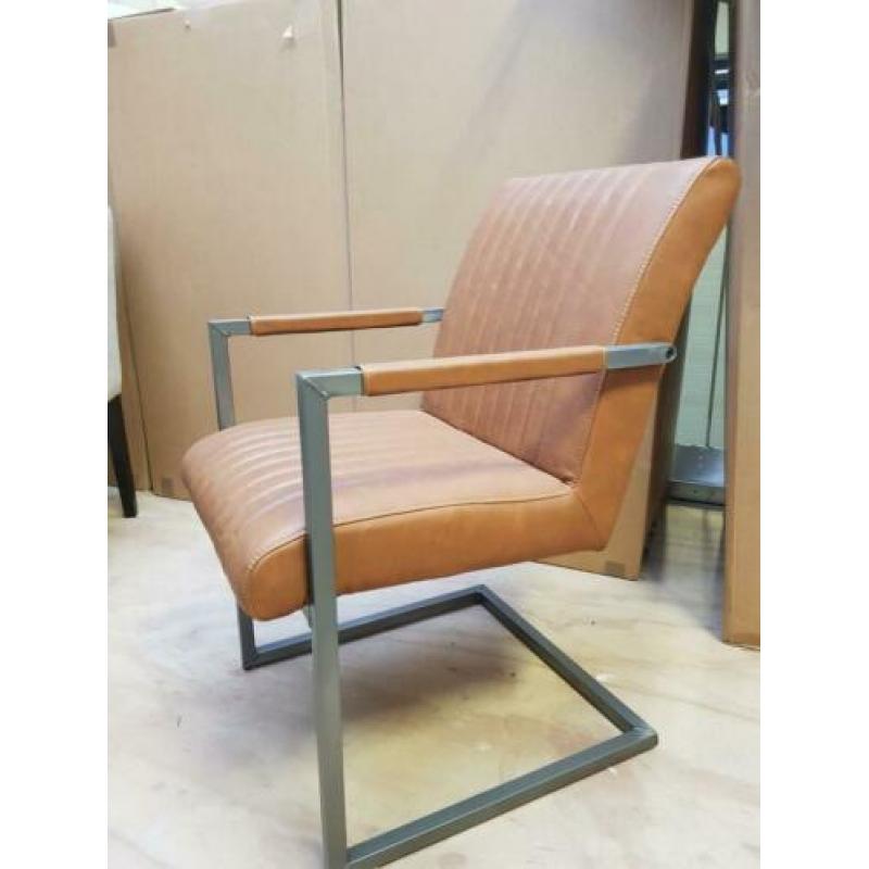 Industriële eetkamerstoelen in cognac leder 8 stuks!!