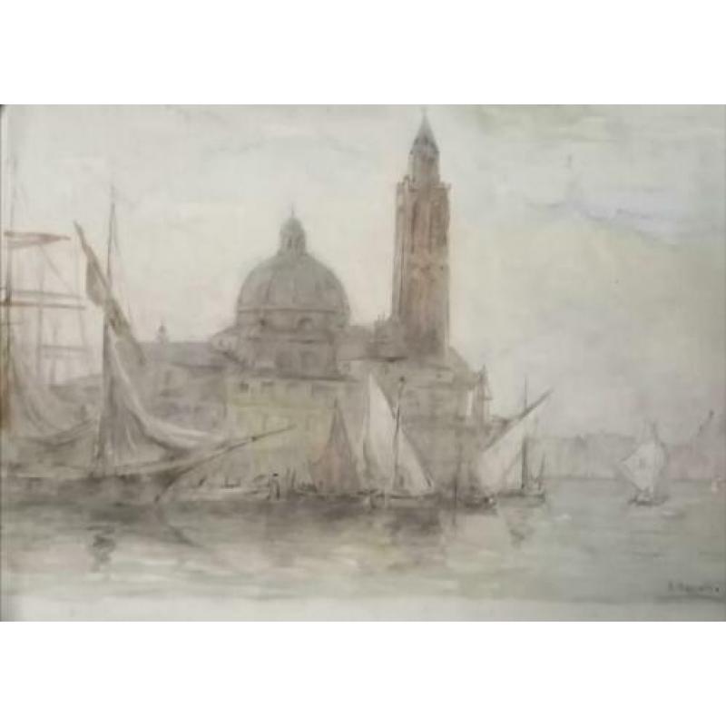Aquarel Ernst Bosch geschept papier Venetië? maritiem