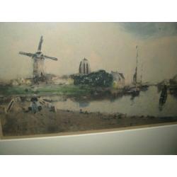 Henri Cassiers (1858-1944), kleuren ets, hollands landschap