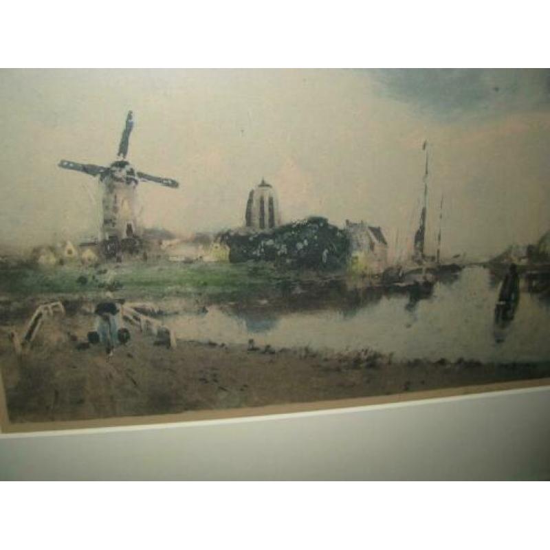 Henri Cassiers (1858-1944), kleuren ets, hollands landschap