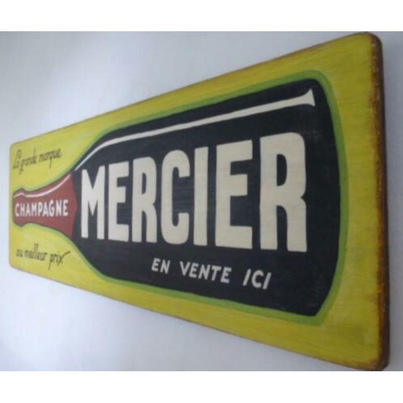 Groot vintage houten reclame bord/Mercier Champagne/drank