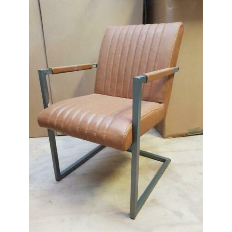 Industriële eetkamerstoelen in cognac leder 8 stuks!!