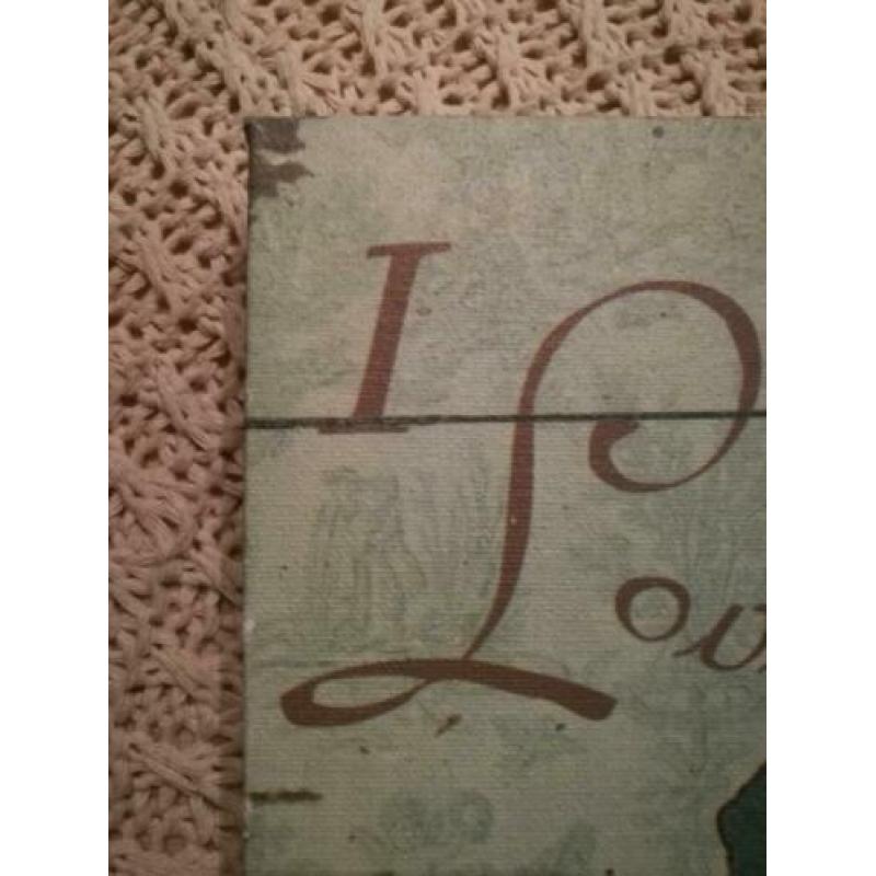 Canvas schilderijtje, vintage look, afmeting 24 cm x 24 cm.