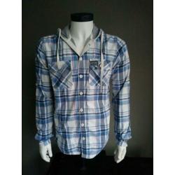 B keus: Superdry overhemd. Blauw Wit Rood. Maat L. Pluisjes