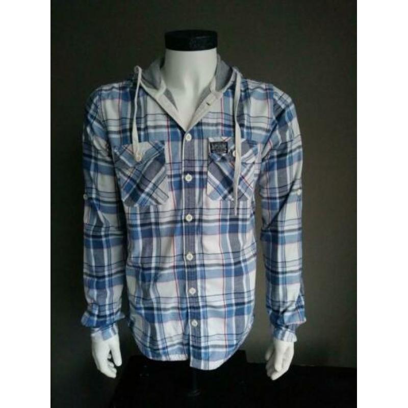 B keus: Superdry overhemd. Blauw Wit Rood. Maat L. Pluisjes