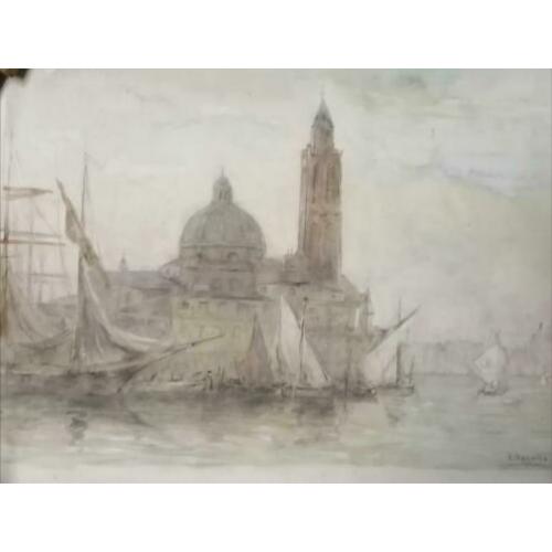 Aquarel Ernst Bosch geschept papier Venetië? maritiem
