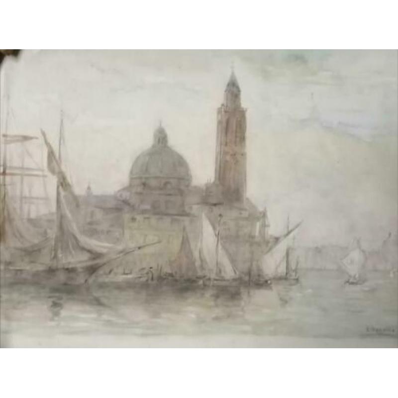 Aquarel Ernst Bosch geschept papier Venetië? maritiem
